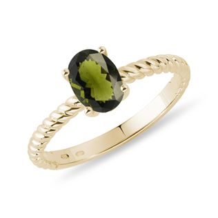 BAGUE EN OR AVEC MOLDAVITE OVALE - BAGUES EN MOLDAVITE - BAGUES