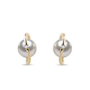 UNIQUE AKOYA PEARL YELLOW GOLD STUD EARRINGS - PEARL EARRINGS - PEARL JEWELRY
