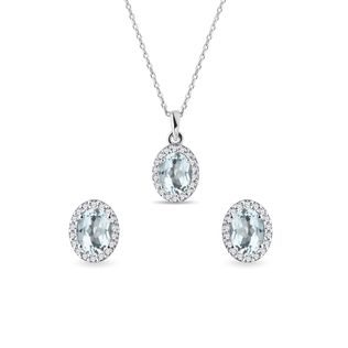 AQUAMARINE HALO JEWELRY SET IN WHITE GOLD - JEWELRY SETS - FINE JEWELRY