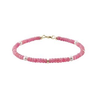 PINK SAPPHIRE AND PEARL YELLOW GOLD BRACELET - MINERAL BRACELETS - BRACELETS