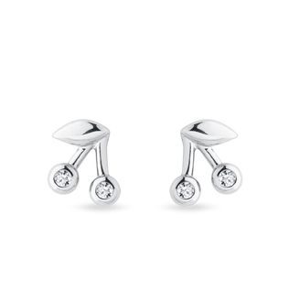 BOUCLES D'OREILLES CERISES EN OR BLANC 14CT - BOUCLES D'OREILLES EN DIAMANT - BOUCLES D'OREILLES