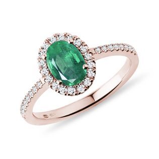 RING WITH EMERALD AND BRILLIANTS IN ROSE GOLD - EMERALD RINGS - RINGS