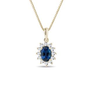 SAPPHIRE AND DIAMOND GOLD HALO NECKLACE - SAPPHIRE NECKLACES - NECKLACES