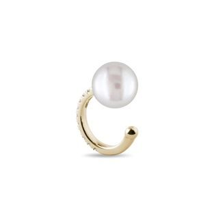 PEARL AND DIAMOND SINGLE EAR CUFF IN YELLOW GOLD - PEARL EARRINGS - PEARL JEWELRY