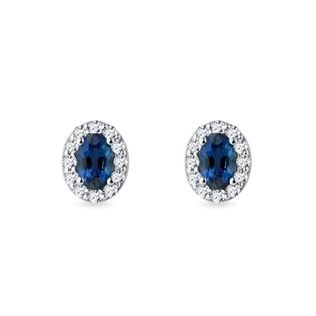 OVAL SAPPHIRE AND DIAMOND WHITE GOLD HALO STUD EARRINGS - SAPPHIRE EARRINGS - EARRINGS