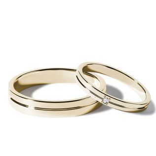 GROOVED YELLOW GOLD WEDDING BAND SET - YELLOW GOLD WEDDING SETS - WEDDING RINGS