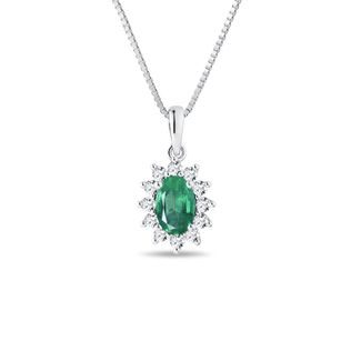 EMERALD PENDANT WITH DIAMONDS IN WHITE GOLD - EMERALD NECKLACES - NECKLACES