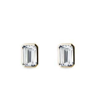 EMERALD CUT MOISSANITE EARRINGS IN YELLOW GOLD - YELLOW GOLD EARRINGS - EARRINGS