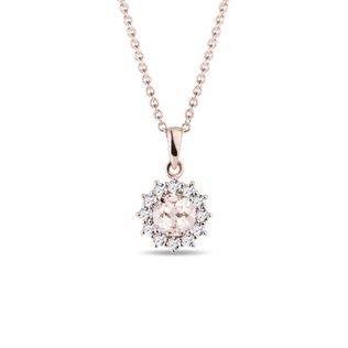 COLLIER D'OR ROSE AVEC MORGANITE ET BRILLANTS - COLLIERS AVEC MORGANITE - COLLIERS