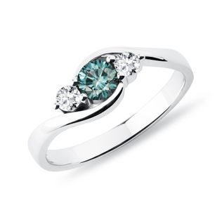 WHITE GOLD RING WITH BLUE AND WHITE DIAMONDS - FANCY DIAMOND ENGAGEMENT RINGS - ENGAGEMENT RINGS