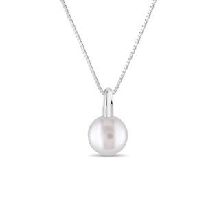 WHITE GOLD NECKLACE WITH A FRESHWATER PEARL - PEARL PENDANTS - PEARL JEWELRY