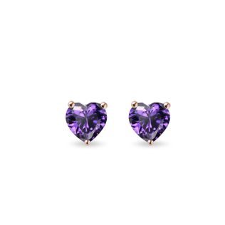 HEART-SHAPED AMETHYST EARRINGS IN ROSE GOLD - AMETHYST EARRINGS - EARRINGS