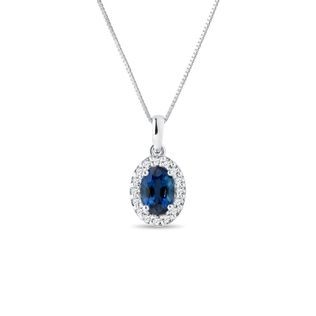 PENDANT WITH SAPPHIRE AND DIAMONDS IN WHITE GOLD - SAPPHIRE NECKLACES - NECKLACES