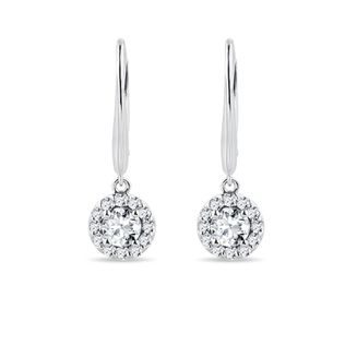 HANGING PENDANT DIAMOND HALO EARRINGS IN WHITE GOLD - DIAMOND EARRINGS - EARRINGS