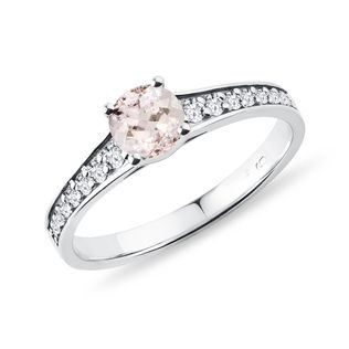 BAGUE DE FIANÇAILLES EN OR BLANC AVEC MORGANITE ET DIAMANTS - BAGUES AVEC MORGANITE - BAGUES