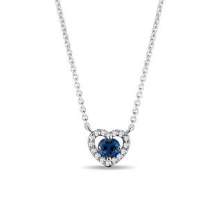 SAPPHIRE AND DIAMOND HEART NECKLACE IN WHITE GOLD - SAPPHIRE NECKLACES - NECKLACES