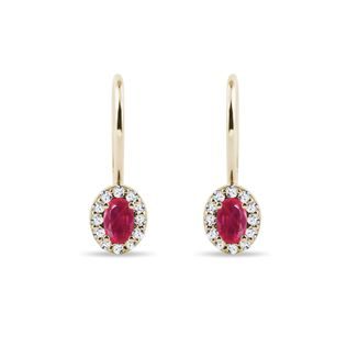 BOUCLES D'OREILLES EN OR AVEC RUBIS OVALE ET DIAMANTS - BOUCLES D'OREILLES EN RUBIS - BOUCLES D'OREILLES