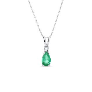 WHITE GOLD PENDANT WITH EMERALD AND BRILLIANT - EMERALD NECKLACES - NECKLACES