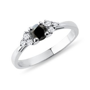 BAGUE DE FIANÇAILLES EN OR BLANC AVEC DIAMANT NOIR ET DIAMANTS - BAGUES DE FIANÇAILLES AVEC DIAMANTS DE COULEUR - BAGUES DE FIANÇAILLES