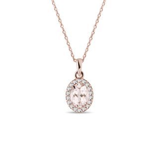 PENDENTIF OVALE EN OR ROSE AVEC MORGANITE ET DIAMANT - COLLIERS AVEC MORGANITE - COLLIERS