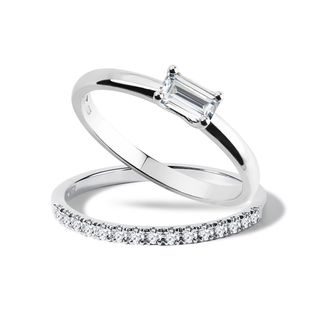MOISSANITE AND DIAMOND ENGAGEMENT SET IN WHITE GOLD - ENGAGEMENT AND WEDDING MATCHING SETS - ENGAGEMENT RINGS