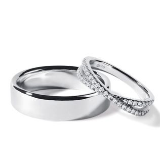 ALLIANCES EN OR BLANC AVEC BAGUE CROISÉE - ENSEMBLE D’ALLIANCES EN OR BLANC - ALLIANCES DE MARIAGE