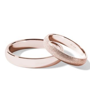 STARDUST AND GLOSSY FINISH WEDDING RING SET IN ROSE GOLD - ROSE GOLD WEDDING SETS - WEDDING RINGS