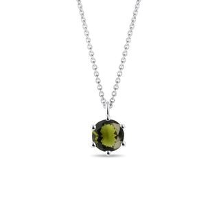 ROUND MOLDAVITE NECKLACE IN WHITE GOLD - MOLDAVITE NECKLACES - NECKLACES