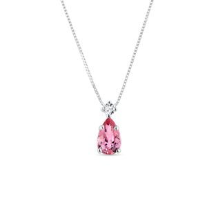 PINK SAPPHIRE PEAR NECKLACE IN WHITE GOLD - SAPPHIRE NECKLACES - NECKLACES
