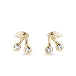 BOUCLES D'OREILLES CERISES EN OR JAUNE 14CT - BOUCLES D'OREILLES EN DIAMANT - BOUCLES D'OREILLES