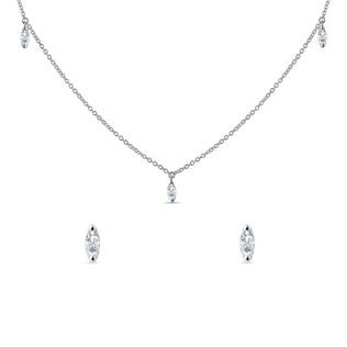 MARQUISE DIAMOND EARRING AND NECKLACE SET IN WHITE GOLD - DIAMOND SETS - FINE JEWELRY