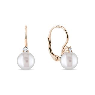 ROSE GOLD EARRINGS WITH PEARL AND BRILLIANT - PEARL EARRINGS - PEARL JEWELRY