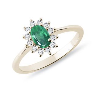 OVAL EMERALD AND DIAMOND RING IN YELLOW GOLD - EMERALD RINGS - RINGS