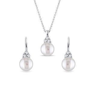 PEARL AND DIAMOND WHITE GOLD JEWELLERY SET - PEARL SETS - PEARL JEWELLERY