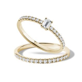 DIAMOND BRIDAL SET IN 14K YELLOW GOLD - ENGAGEMENT AND BRIDAL RING SETS - ENGAGEMENT RINGS