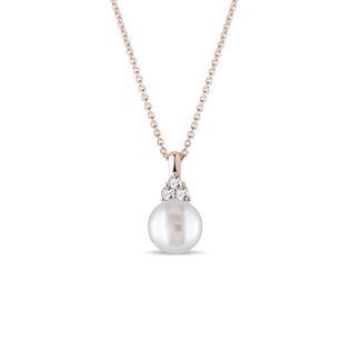 FRESHWATER PEARL AND DIAMOND ROSE GOLD NECKLACE - PEARL PENDANTS - PEARL JEWELLERY