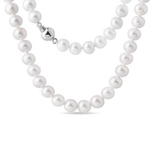 ELEGANT PEARL NECKLACE WITH WHITE GOLD CLASP - PEARL NECKLACES - PEARL JEWELRY