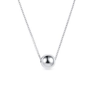 GOLD BALL PENDANT ON WHITE GOLD VENETIAN CHAIN - WHITE GOLD NECKLACES - NECKLACES
