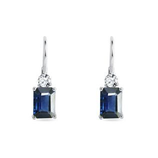 SAPPHIRE AND DIAMOND EARRINGS IN WHITE GOLD - SAPPHIRE EARRINGS - EARRINGS