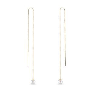 DANGLING PEARL EARRINGS IN YELLOW GOLD - PEARL EARRINGS - PEARL JEWELLERY