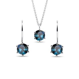 LONDON TOPAZ EARRING AND NECKLACE SET IN WHITE GOLD - GEMSTONE SETS - FINE JEWELRY
