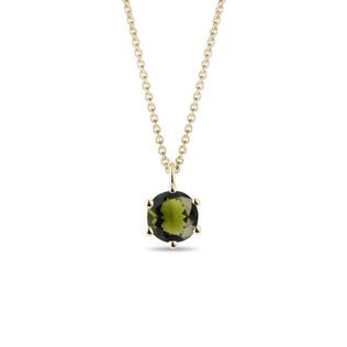 ROUND MOLDAVITE NECKLACE IN YELLOW GOLD - MOLDAVITE NECKLACES - NECKLACES