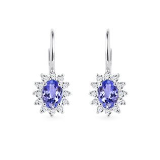 EARRINGS IN WHITE GOLD WITH DIAMONDS AND TANZANITES - TANZANITE EARRINGS - EARRINGS