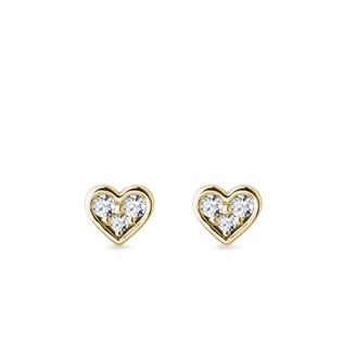 HEART EARRINGS WITH DIAMONDS IN GOLD - DIAMOND STUD EARRINGS - EARRINGS