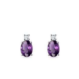 AMETHYST AND DIAMOND EARRINGS IN WHITE GOLD - AMETHYST EARRINGS - EARRINGS