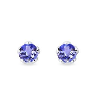 PUCES D'OREILLES EN OR BLANC AVEC TANZANITE - BOUCLES D’OREILLES EN TANZANITE - BOUCLES D'OREILLES