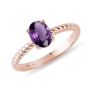 BAGUE EN OR ROSE AVEC AMÉTHYSTE OVALE - BAGUES EN AMÉTHYSTE - BAGUES