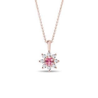 PINK SAPPHIRE FLOWER NECKLACE IN ROSE GOLD - SAPPHIRE NECKLACES - NECKLACES