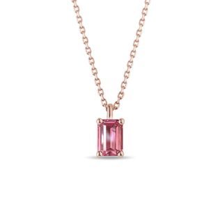 COLLIER EN OR ROSE AVEC TOURMALINE TAILLE ÉMERAUDE - COLLIERS AVEC TOURMALINE - COLLIERS