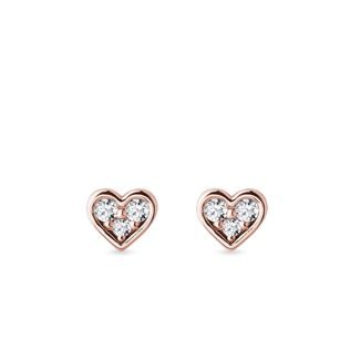 BOUCLES D'OREILLES CŒUR EN OR ROSE ET DIAMANTS - PUCES D'OREILLES EN DIAMANT - BOUCLES D'OREILLES